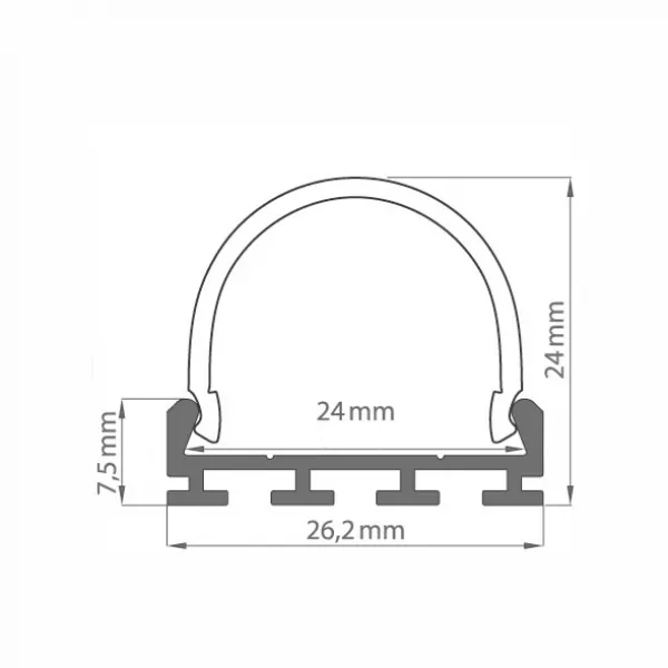 Alu Profile 180° 26,5x26,5mm anodized for LED Strips